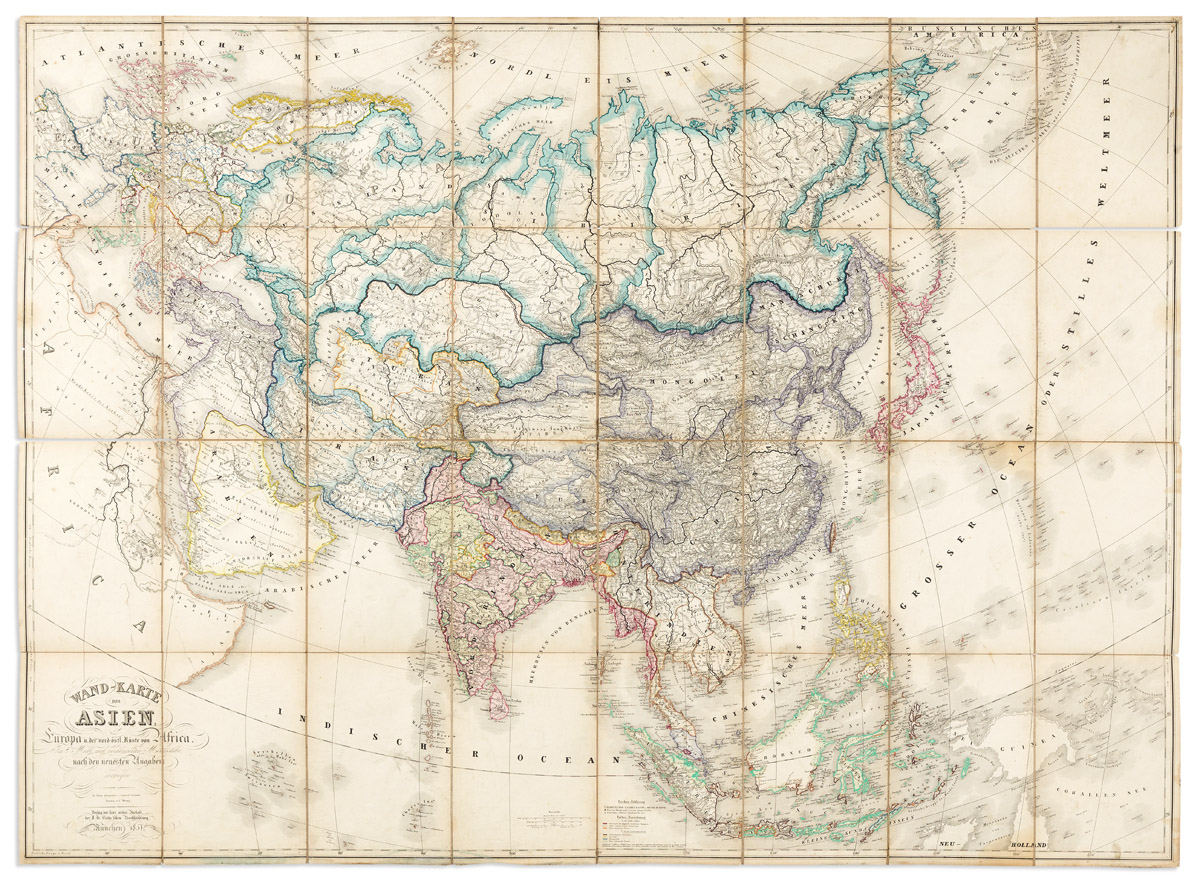 (ASIA.) Eduard Gronen; and Carl Friedrich Wenng. Wand-Karte von Asien, Europa u. der Nord-Ostl. Kuste von Afrika.